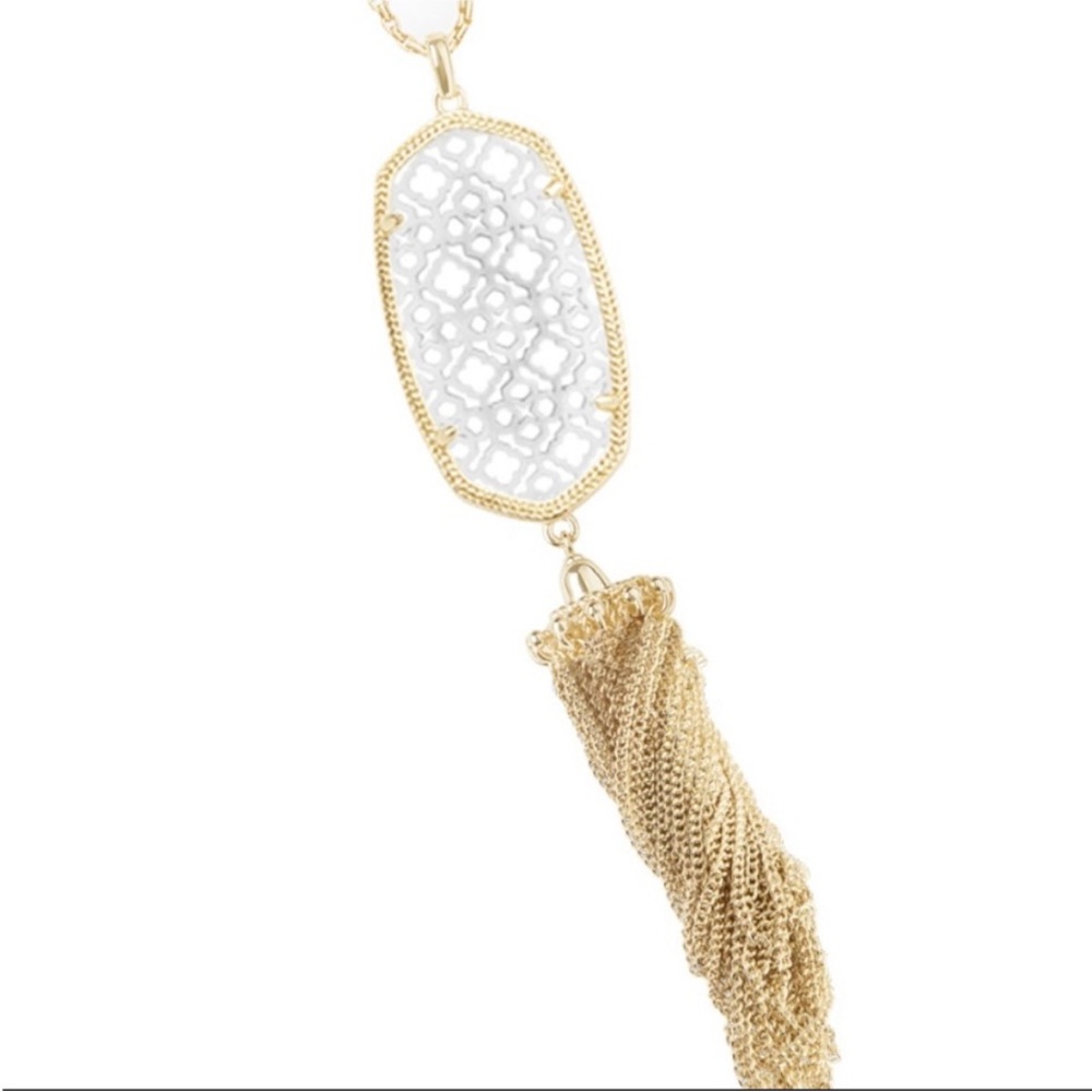 Kendra Scott Rayne Gold and Silver Two Tone Filigree Long Fringe Necklace